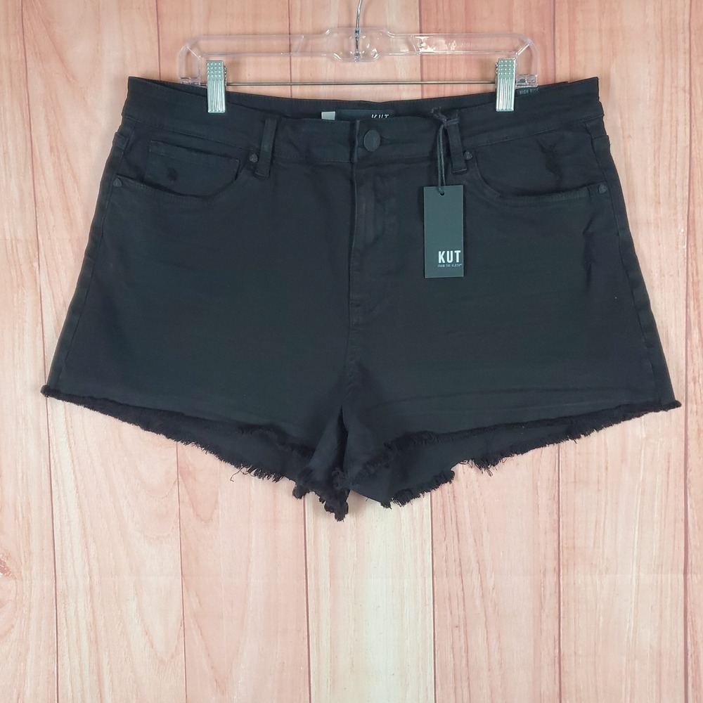 Kut‎ From The Kloth High Rise Jane Cut Off Shorts Womens 16 Black Denim Cotton